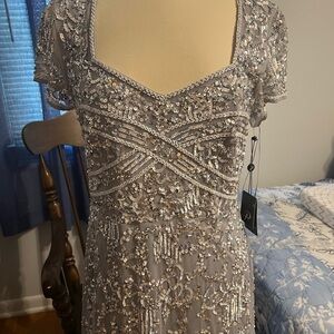 NWT silver beaded Adrianna Papell gown size 14